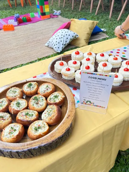 Another angle of the tasty and approachable food spread for the little ones. I make sure the food is placed at an accessible height for kids to see and choose from.