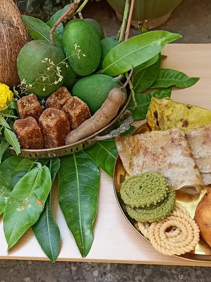 Another view of the Ugadi platter, representing the different flavors of life.