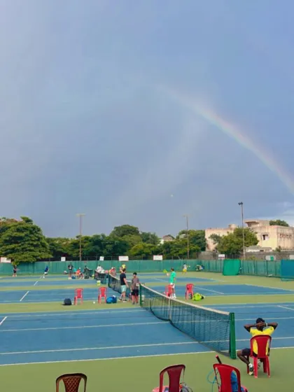 A beautiful rainbow over the courts during a tournament in Solapur. Some moments on the tennis journey are just unforgettable.