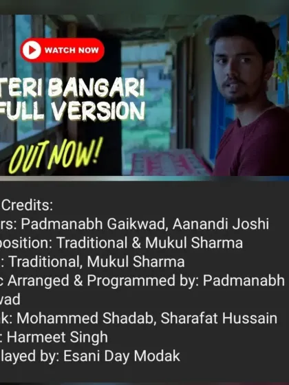 The credit slate for the song 'Teri Bangari' from 'The Rabbit House'. It was a pleasure to add the traditional touch of tabla to this beautiful folk-inspired film song.