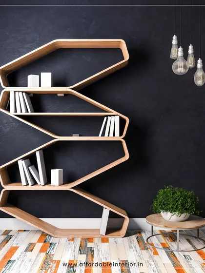 A unique, geometrically shaped bookshelf that acts as a functional sculpture, perfect for adding a modern and artistic touch to any room.