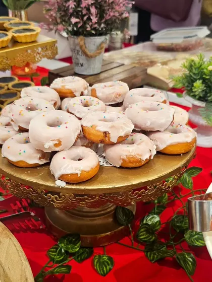A platter of our sugar-glazed donuts, a sweet and simple treat that is always a hit on our grazing tables.