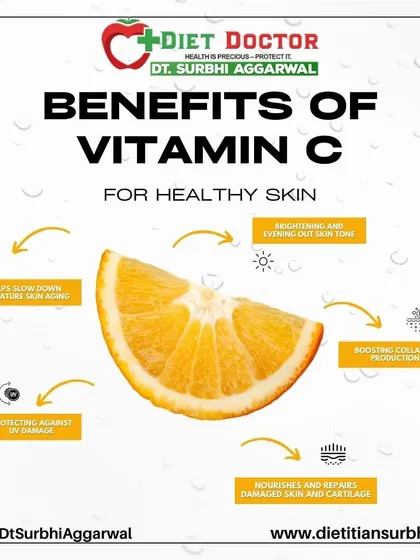 Vitamin C is crucial for healthy, glowing skin. This visual explains how it works by boosting collagen production, protecting against UV damage, and slowing down premature aging.