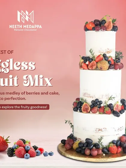 Our best of Eggless Fruit Mix. This delicious medley of berries and cake is crafted to perfection, as seen in this grand three-tiered version.