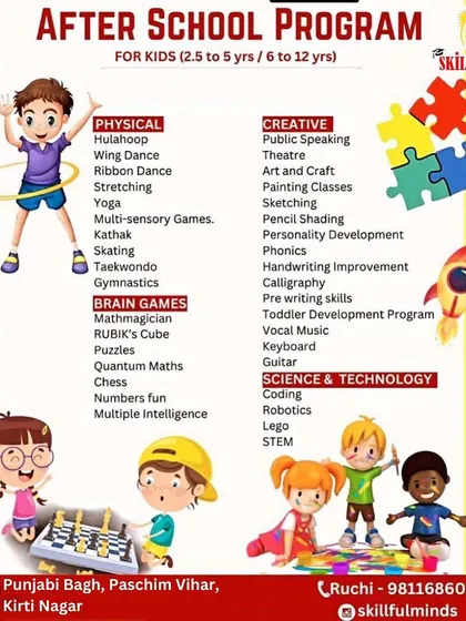A comprehensive look at the diverse range of after-school programs we offer for kids, covering physical, creative, brain games, and technology categories.