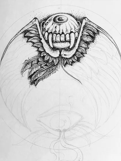 An earlier progress shot of the winged eye creature.