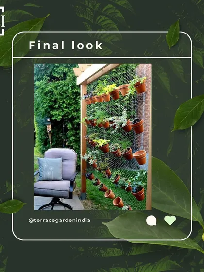 An inspirational image showing a final look of a DIY-style vertical garden, demonstrating that you don't need a lot of space to create a stunning green feature.