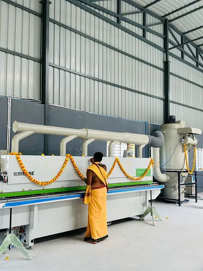 Blessing our new Biesse edge banding machine from Italy. This equipment ensures a seamless and durable finish on the edges of all our custom-made panels and cabinets.