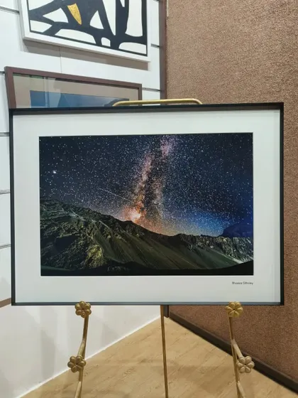 Stunning astrophotography by Bhaskar Sitholey, beautifully framed in our sleek metal frames with a clean white mat.