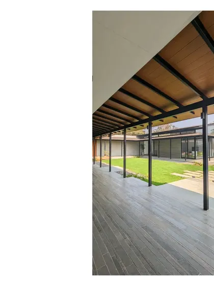 The expansive verandah of Villa 15 offers a simple, protected space for outdoor living. The use of low maintenance Indian materials and a one room thick plan makes for an efficient and elegant country home.