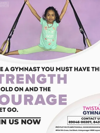 The gymnastic rings build incredible upper body and core strength. We teach our students that having the strength to hold on and the courage to let go is the key to success.