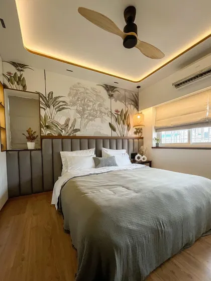 This video shows the transformation of a basic bedroom into a tropical-inspired sanctuary. We used a beautiful nature-themed wallpaper and warm wood tones to completely change the feel of the space.