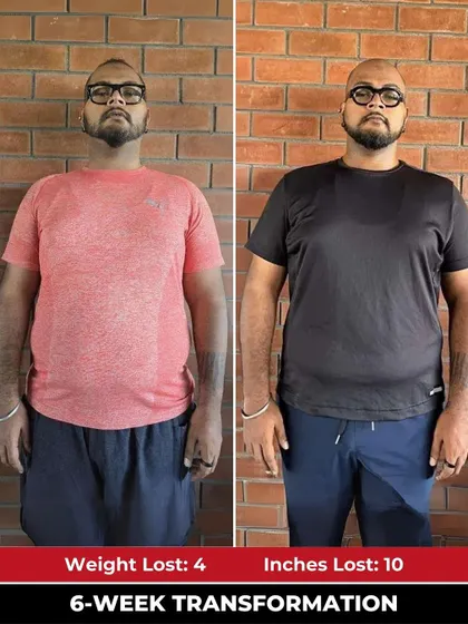 The front view of Vivek's progress highlights his journey from joint pain and low energy to a stronger, healthier body.