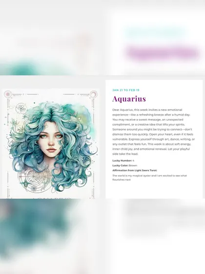 This is a preview of the Aquarius weekly reading from my website. My goal is to offer insights that inspire a fresh emotional experience and inner joy.