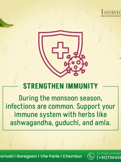To strengthen immunity, especially when infections are common, we recommend supporting your system with powerful Ayurvedic herbs. Ashwagandha, Guduchi, and Amla are excellent for boosting your body's natural defenses.