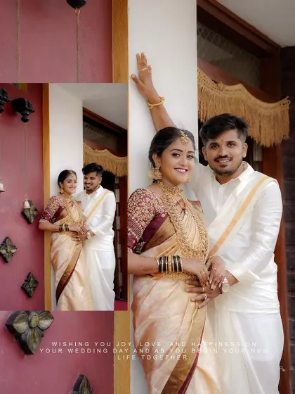 A happy, bright collage of the couple, perfect for sharing the joy of their wedding day.