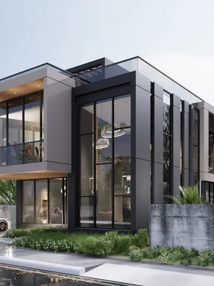 The final render of the villa, showing the intended outcome of the construction process. This is the vision that guides every decision made on site.