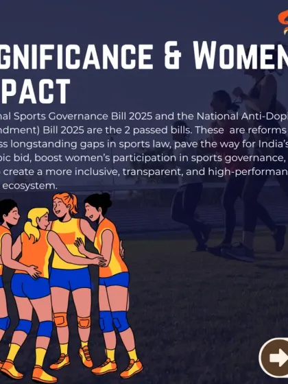 This graphic highlights the significance of the National Sports Governance Bill and the National Anti Doping Bill. These reforms are crucial for addressing longstanding gaps in sports law and boosting women's participation in governance.