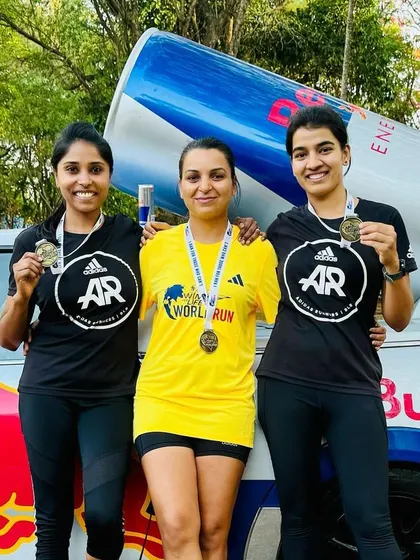 Three of our strong women runners celebrating their finish at the Wings for Life World Run.
