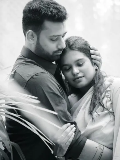 Black and white photography adds a timeless and emotional depth. This series of candid, close-up shots focuses purely on the couple's connection and affection.
