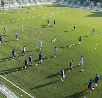 An aerial view of a pre-activation circuit for the Indian U17 squad. These drills are designed to stimulate the muscles and nervous system after an intense training day, preparing the players for the next session.