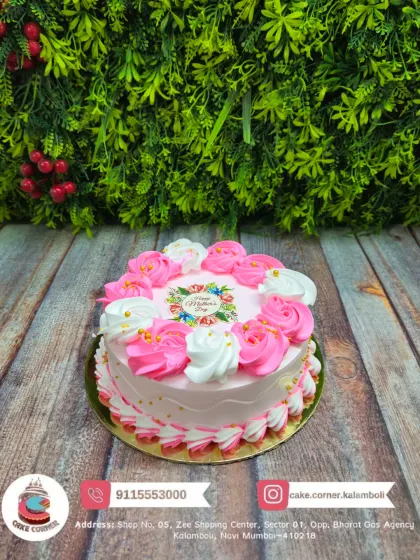 A beautiful floral cake for Mother's Day. The pink and white roses make it a lovely and thoughtful gift for the most special woman in your life.