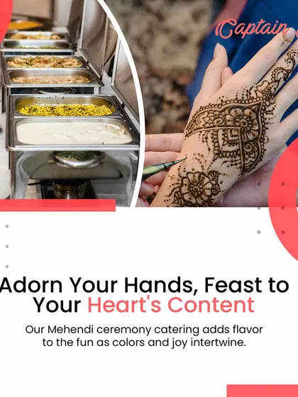 Adorn your hands with mehendi while your guests feast to their heart's content. My catering for Mehendi ceremonies adds flavor and fun, with buffet lines offering a variety of dishes to enjoy during the festivities.