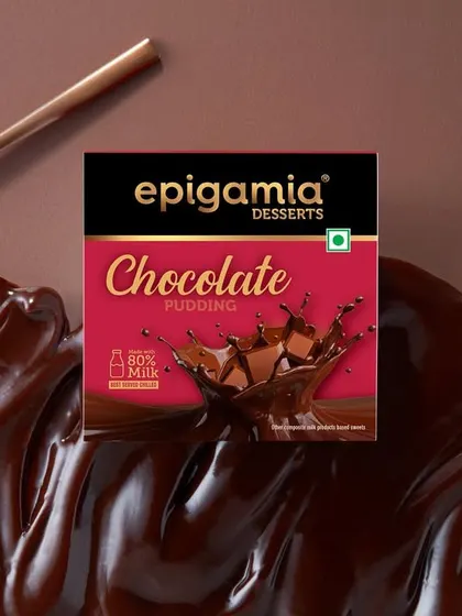 This creative shot for Epigamia's chocolate pudding places the product box on a bed of luscious, melted chocolate. The texture of the chocolate swirl was the main focus, creating a sensory experience that screams indulgence.