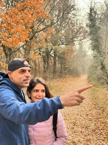 Exploring Srinagar with my husband. This was taken during a walk through the beautiful autumn foliage in Kashmir.