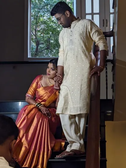 A close-up of the fluffy pleats I created for my engagement bride's pre-pleated saree. This technique adds volume without bulk.