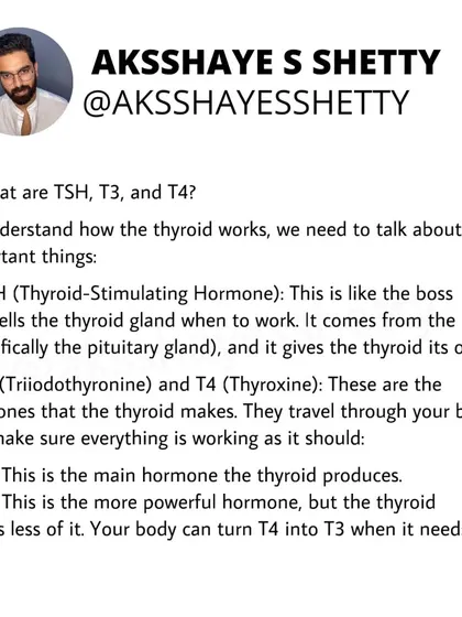 To understand the thyroid, you need to know about TSH, T3, and T4. TSH is the "boss" from the brain, while T3 and T4 are the hormones the thyroid makes to control your body's energy use.