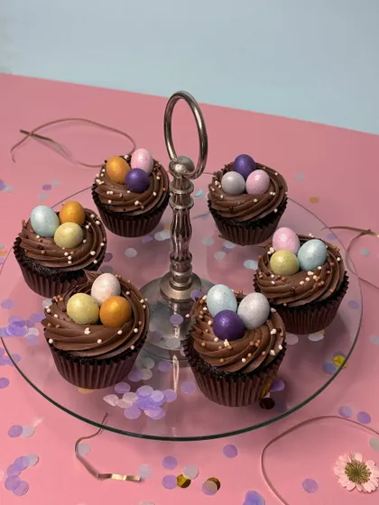 My Easter Egg Nest Cupcakes are a favorite every year. They are decadent chocolate cupcakes with a rich whipped chocolate ganache, topped with three little chocolate eggs.