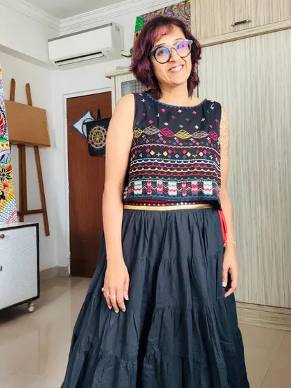 A happy shot in my work-from-home outfit, standing in my studio space.