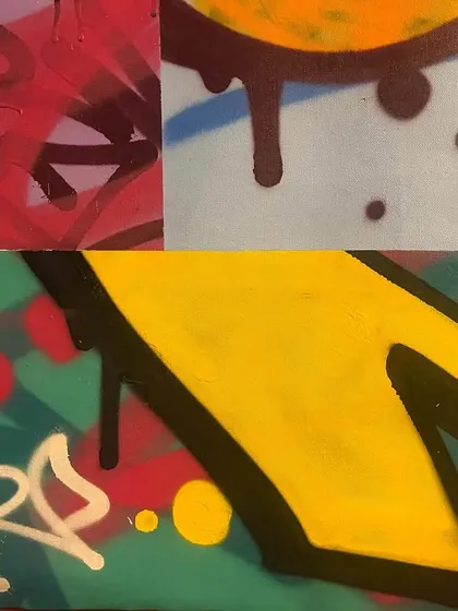 A close-up look at the details. This collage shows the textures, colors, and techniques I use in my work, from the clean lines of a tag and the drips of a fat cap to the smooth blends of color in a larger piece.