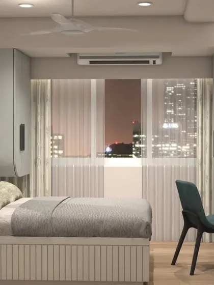 A 3D view of the football-themed bedroom, showing the bed with storage, a compact study desk, and a wardrobe, all designed to fit perfectly in the space.