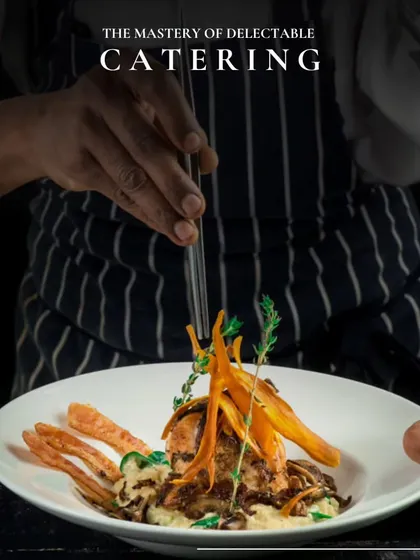 Our chef meticulously plating a dish, showcasing the mastery of delectable catering. We believe every plate should be a work of art.