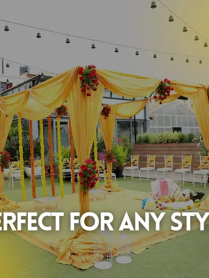 A duplicate of 118, this setup is perfect for any style of Haldi or Mehendi, showcasing the versatility of our outdoor space.