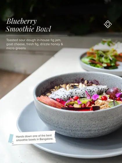 Hands down one of the best smoothie bowls in Bangalore. Our Blueberry Smoothie Bowl is packed with antioxidants and topped with fresh fruits, granola, and seeds for a healthy and delicious meal.