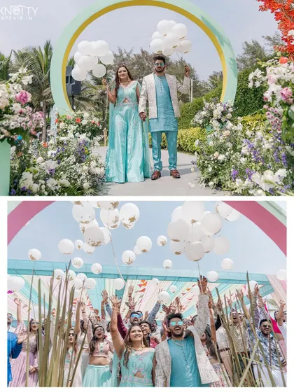 A fun-filled moment with the couple and their guests releasing balloons. We capture these coordinated, celebratory events perfectly.