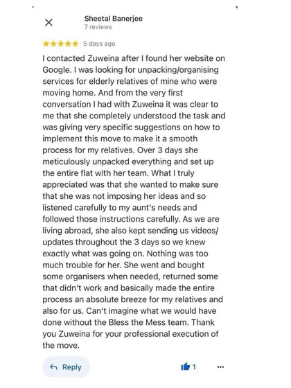 A wonderful testimonial from a client who hired us remotely. We kept her updated with videos and photos throughout the process, ensuring her relatives' needs were met.