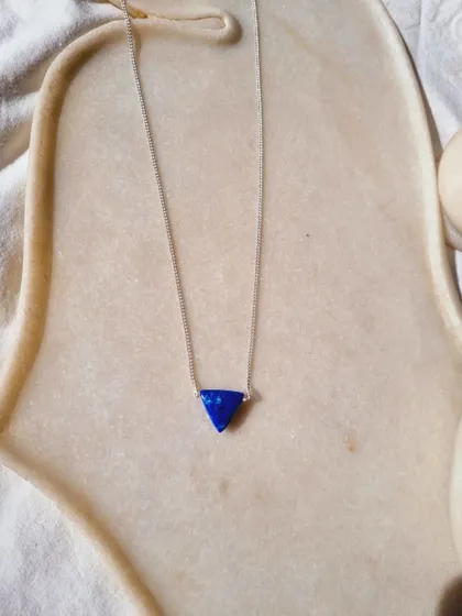 The Lapis Lazuli Tikona pendant, a beautiful stone for wisdom and truth.