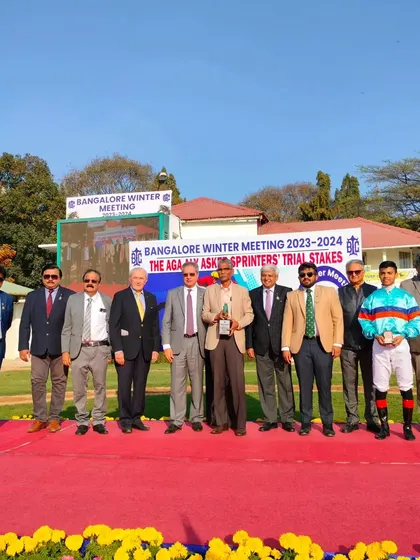 The presentation ceremony for The Aga Aly Asker Sprinters' Trial Stakes with the winning team of Siege Courageous.