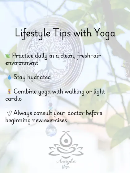 Lifestyle tips for COPD management include practicing daily in a fresh-air environment and combining yoga with light cardio like walking.