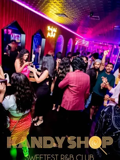A packed room at Kandy Shop, one of Adelaide's top spots for R&B and desi music. The narrow layout creates an intense, unified energy on the dance floor.