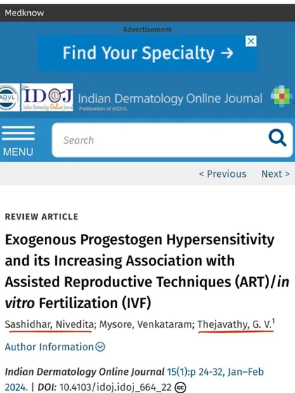 A screenshot of my published article in the Indian Dermatology Online Journal, a proud moment in my academic journey.