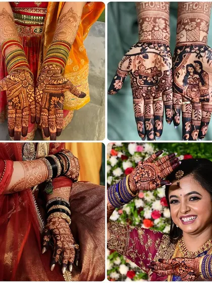 A collage showing various bridal designs and the beautiful stains they produce, demonstrating the quality and consistency of my work.