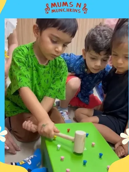 This hammer and peg game is always a favorite. It helps develop hand-eye coordination and gross motor skills as children focus their energy to hit the pegs. It's also a great way to practice turn-taking.