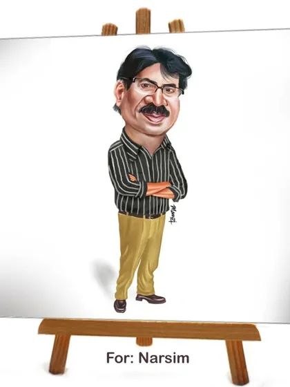 This is a digital caricature of my fellow artist, Narsim. Creating these portraits helps me stay connected with the artist community and celebrate their unique talents.