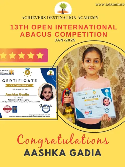 We celebrate Aashka Gadia for achieving the 1st rank in her category during the international abacus competition. A true champion!