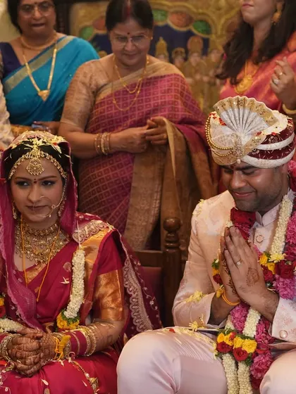 The wedding ceremony of Deep and Shagun, surrounded by the serenity of the ashram and the blessings of their loved ones. Their marriage is a beautiful blend of tradition and spiritual values.